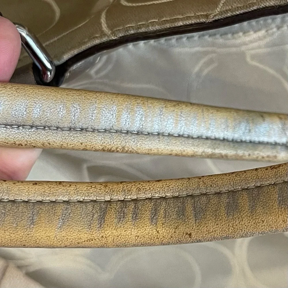 COACH Metallic Gold And Light khaki SIGNATURE Monogram TOTE Diaper Bag No strap